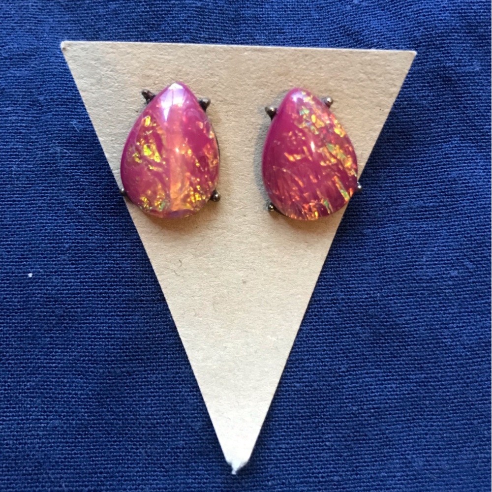 Vintage Pink Iridescent Stone Earrings w Sterling Silver